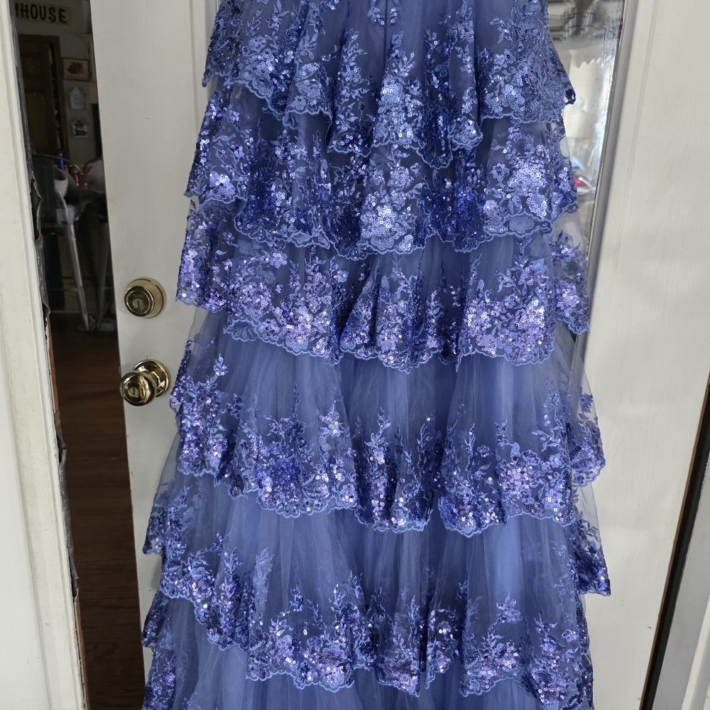 EUC Sherri Hill 55500 Prom Formal Gown Dress 4 Purple Sequin Lace Tiered Corset - Picture 9 of 11